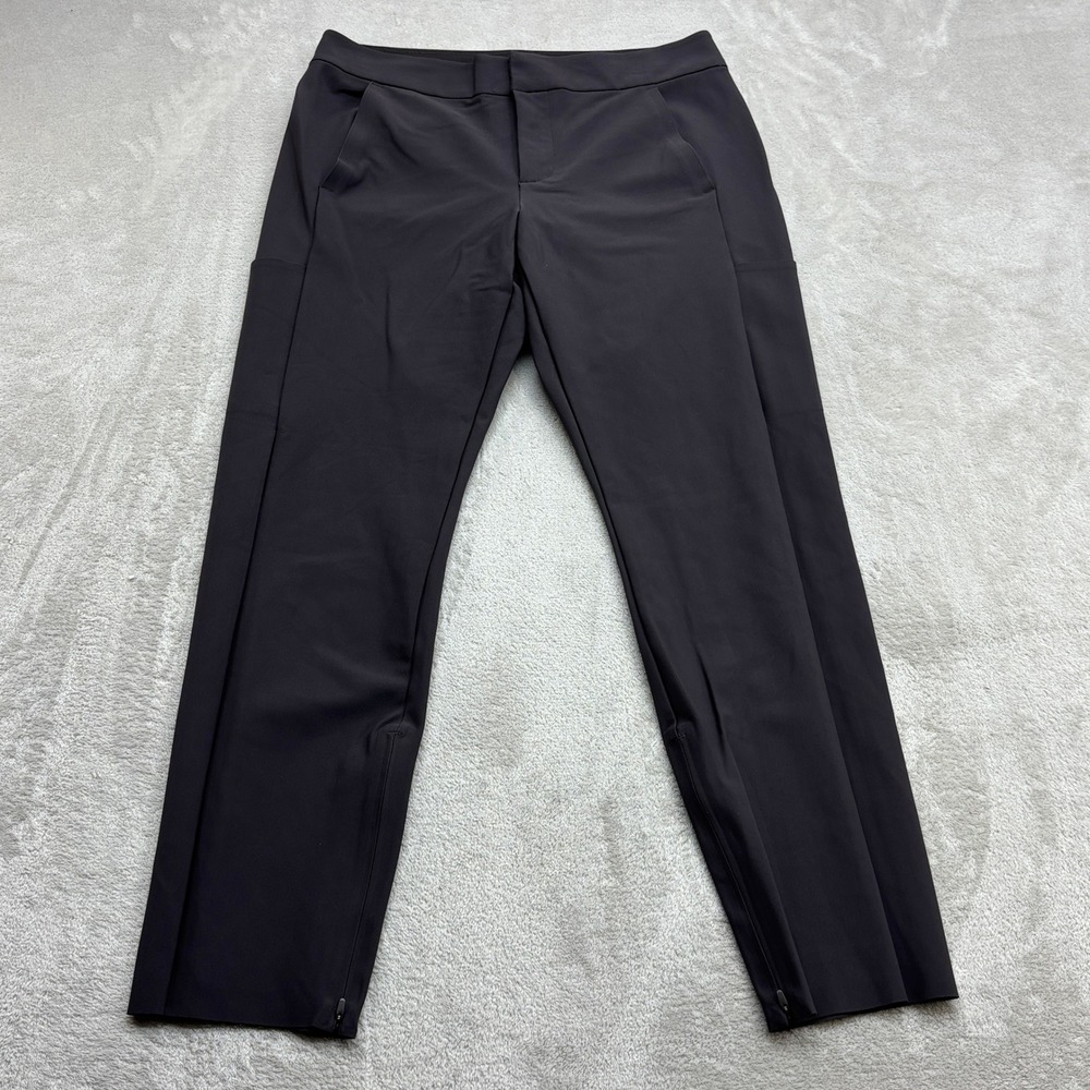 Athleta Stellar Trouser Women 10 Black Gray Ankle Zip Stretch Work Travel Pants